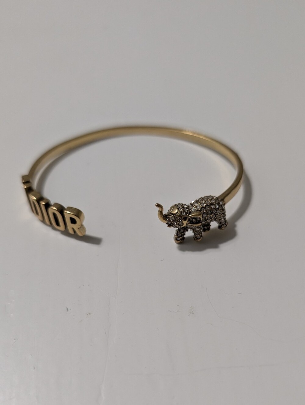 Dior Gold Crystal Elephant Open Cuff Bracelet